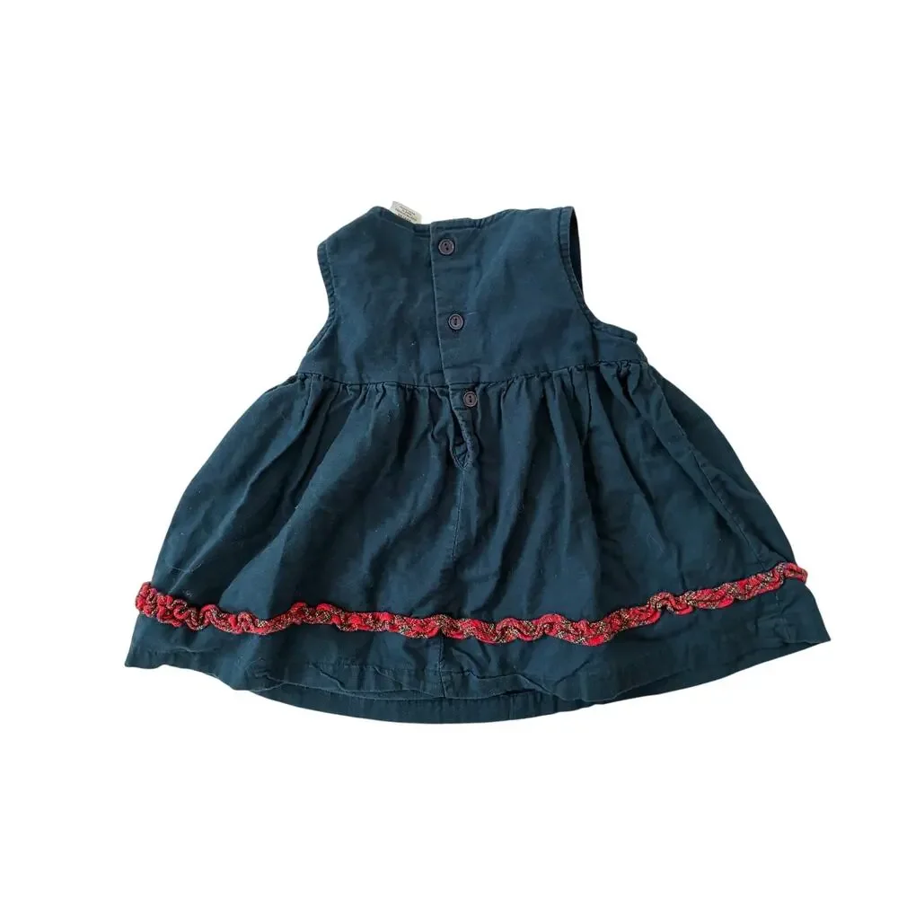 Vintage Toddler Dress Blue with Red Tartan Plaid Applique Heart Ruffles Buttons